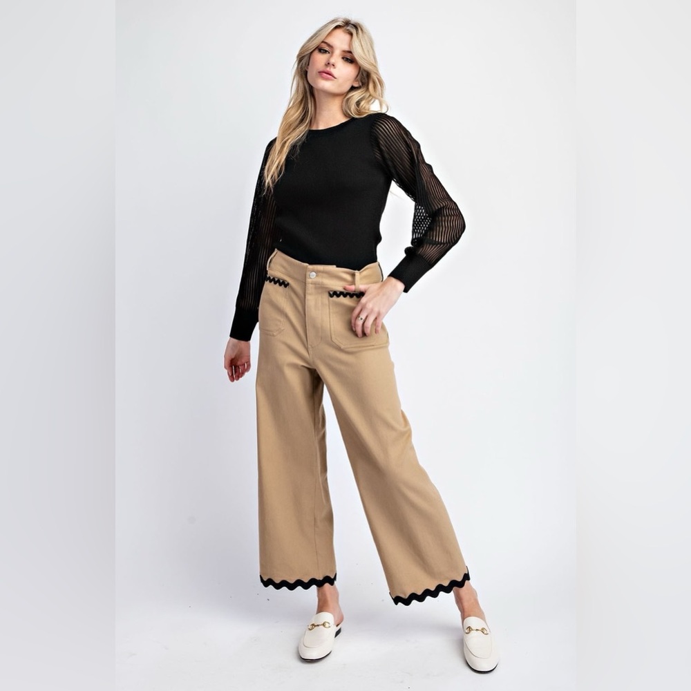 Ric Rac Trim Soft Wash Wide Leg Pants - eesome - Picture 6 of 7